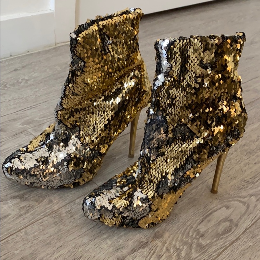 Sequin platform booties